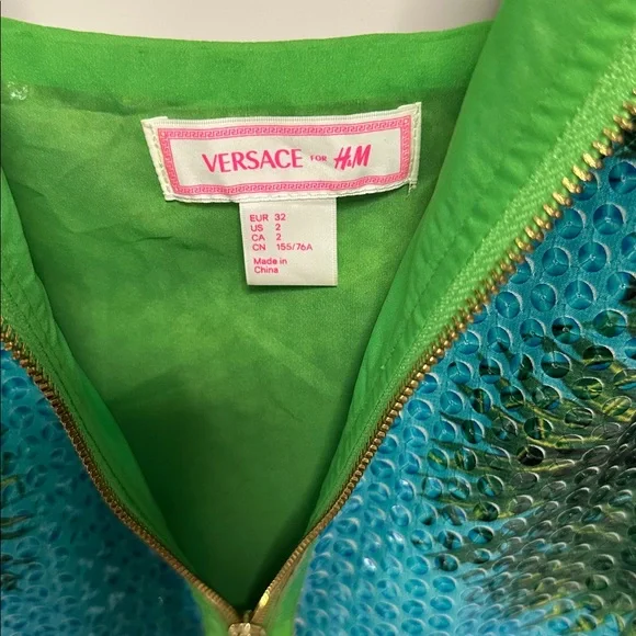 Versace Dress Tropical Green and Blue Sleeveless Sequin Dress - Picture 7 of 11